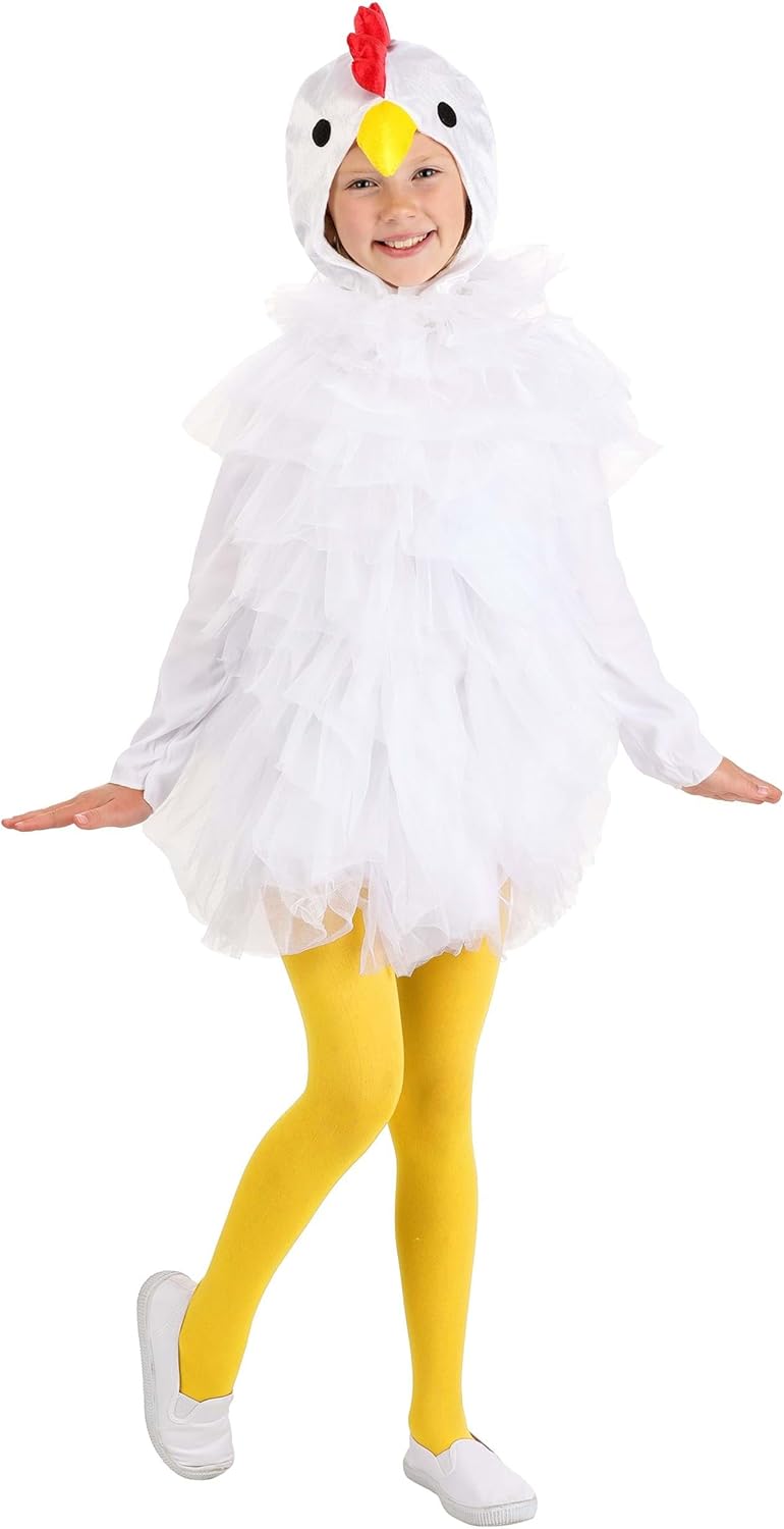 Fun Costumes Kids White Chicken Costume with Dress & Hood - Soft Fabric, Long Sleeves, Velour Hood with Detailed Beak & Eyes