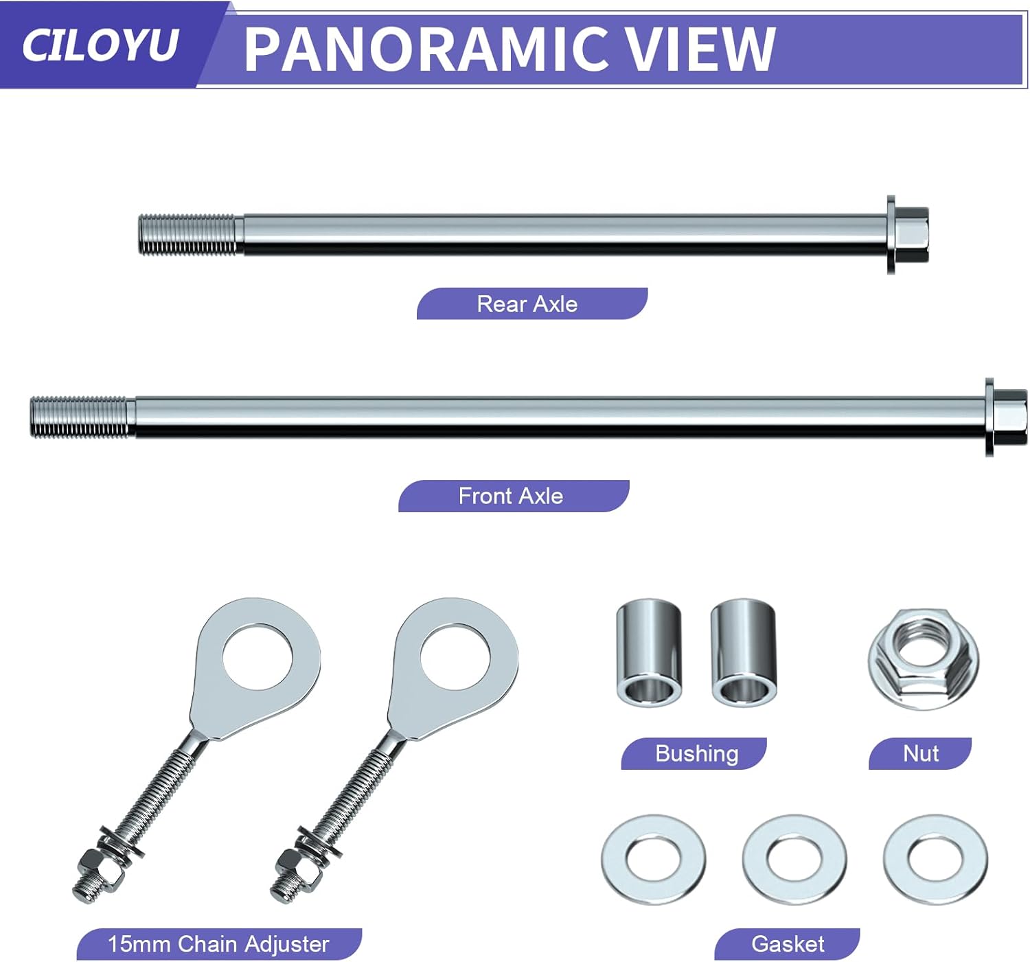 14mm 290mm Rear Wheel Axle Kit with 300mm Mini Bike Front Axle Nut Compatible with Coleman CT200U-EX BT200X 196CC 200CC 6.5HP Mini Bike Powersports Accessories Parts 15mm Chain Adjuster