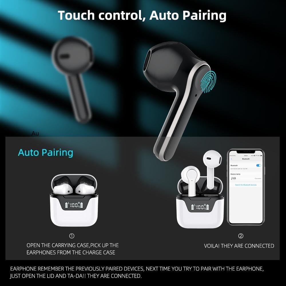 BeatsPro Wireless Bluetooth Headphones with HiFi Sound ENC Noise Cancelling Earbuds for HD Calls Comfort Fit Bluetooth Ear Buds with IPX6 Waterproof for iPhone Android (White)