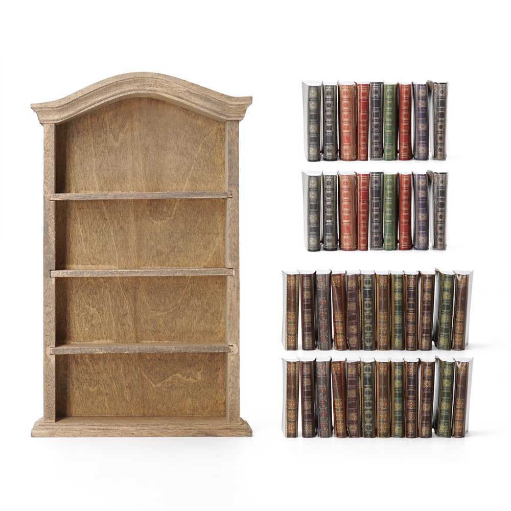 Odoria Casa delle Bambole Libreria e Libri: 43 Pezzi 1/12 Scala Miniatura Libro Scaffale con Quaderno Carta per Biblioteca Ufficio Scuola Vintage Vittoriano - Mini Mobili Legno Antico Retrò