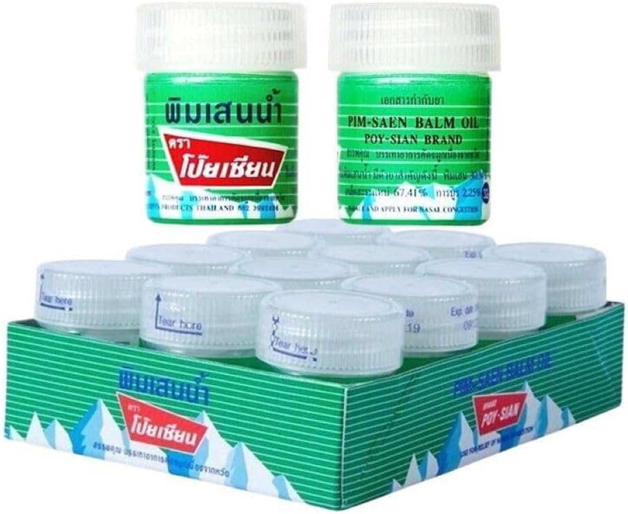 POY-SIAN Poy Sian Pim-saen Balm Oil Thai Herbal Aroma Inhalant For Head Ace (8 cc.) - Pack of 12