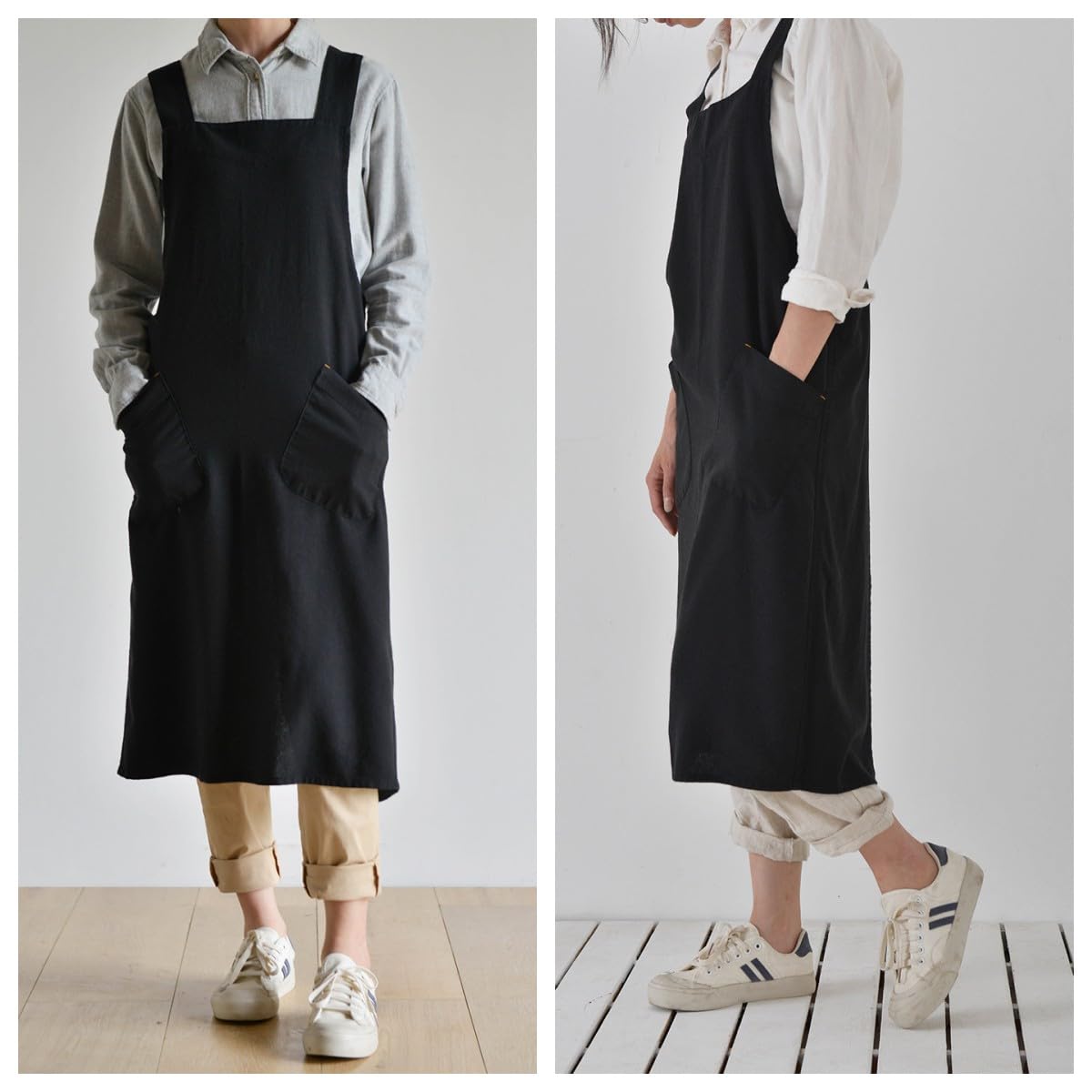 MUMOHO Cotton Aprons for Women and Men, Black, Length:38.58", Width:34.64" - Image 2