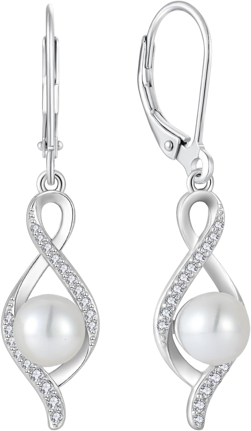 Freshwater Pearl Drop Earrings for Women 925 Sterling Silver Infinity Twisted Dangle Earrings Pearl Jewelry for Her