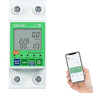 DEWIN Stromzähler Hutschiene WiFi, Stromzähler Smart hutschiene WLAN Smart Energiezähler Wechselstromzähler mit Überspannungsschutz und Unterspannungsschutz 2P 63A AC 80-300V