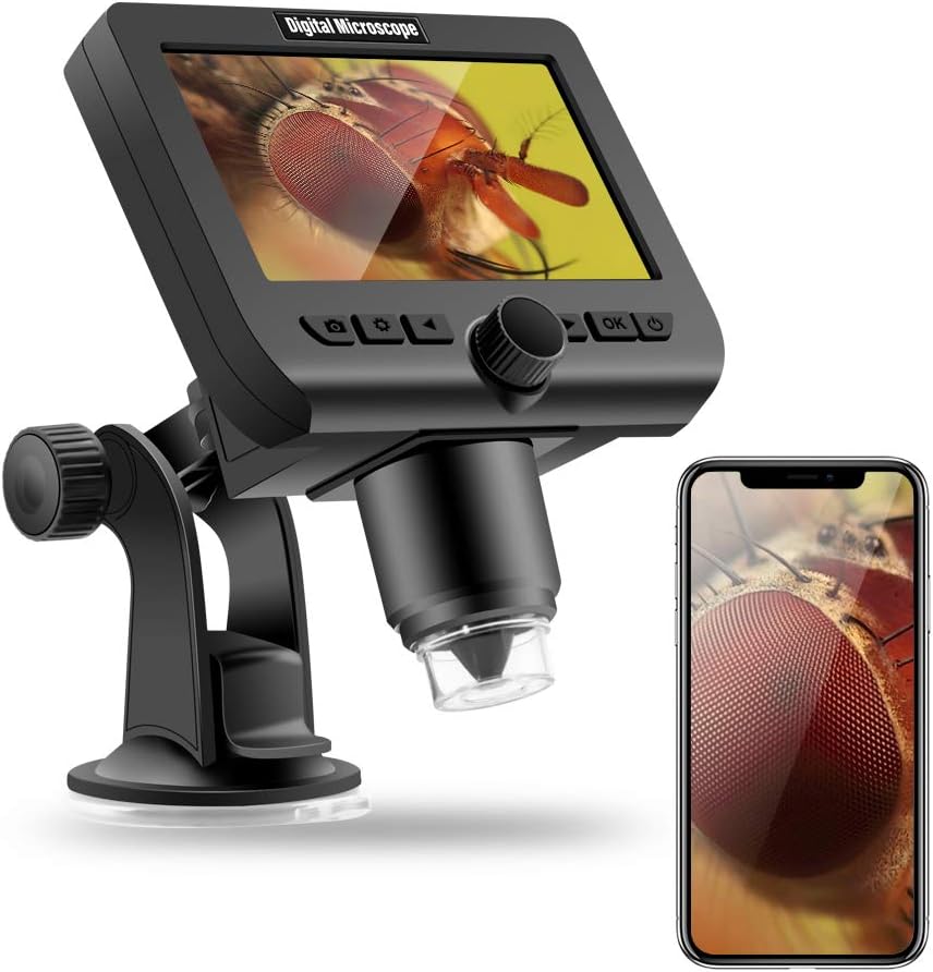 Digital Wireless Microscope, Veroyi 4.3 Inches LCD USB Digital Microscope 1080P 50X to 1000X WiFi Magnification Magnifier with 8 LED Adjustable Lights