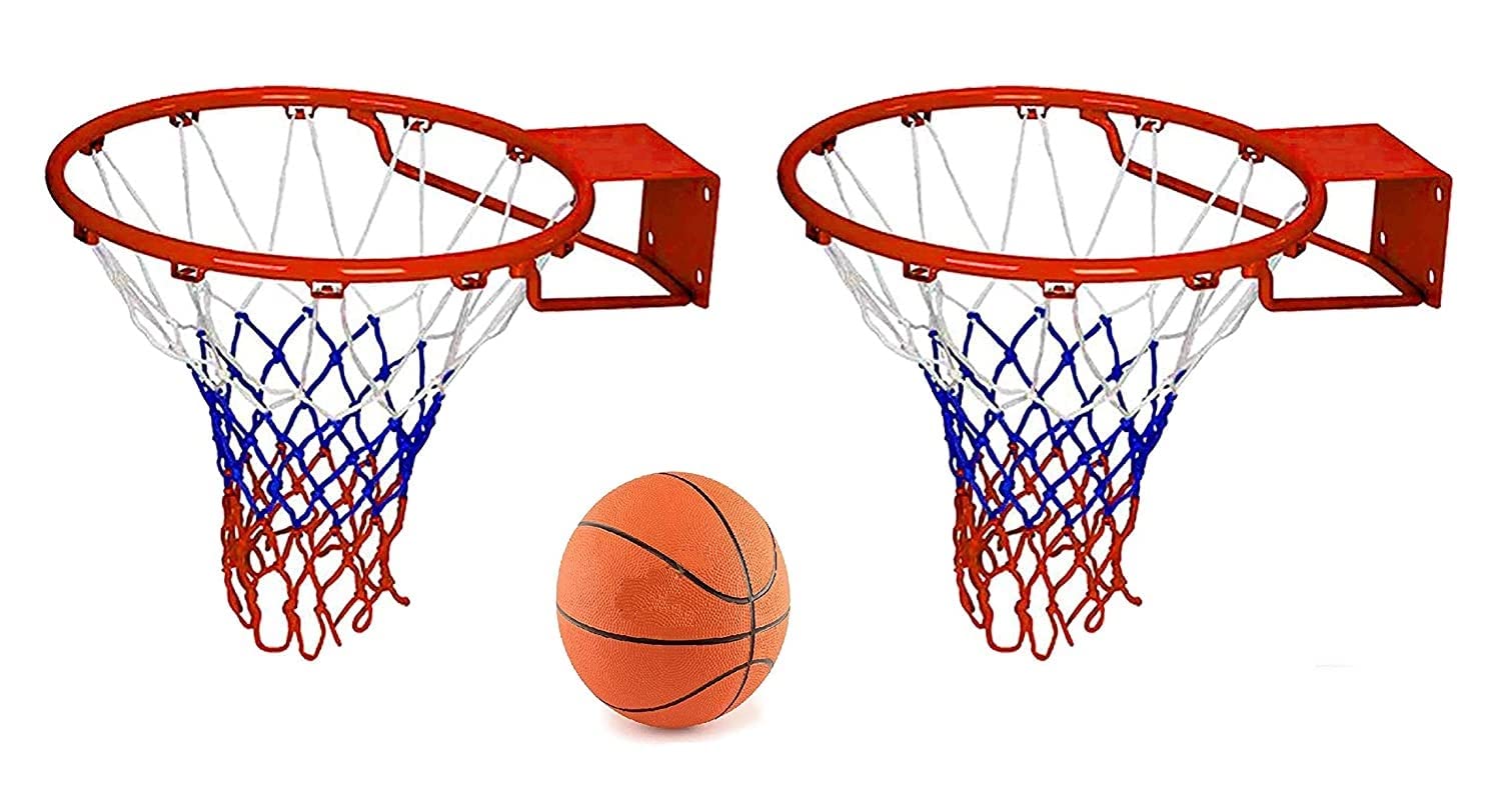Professional Heavy Duty (58X47) cm Basketball Stand (2 pc) with net and (1pc) 7 no Basketbal