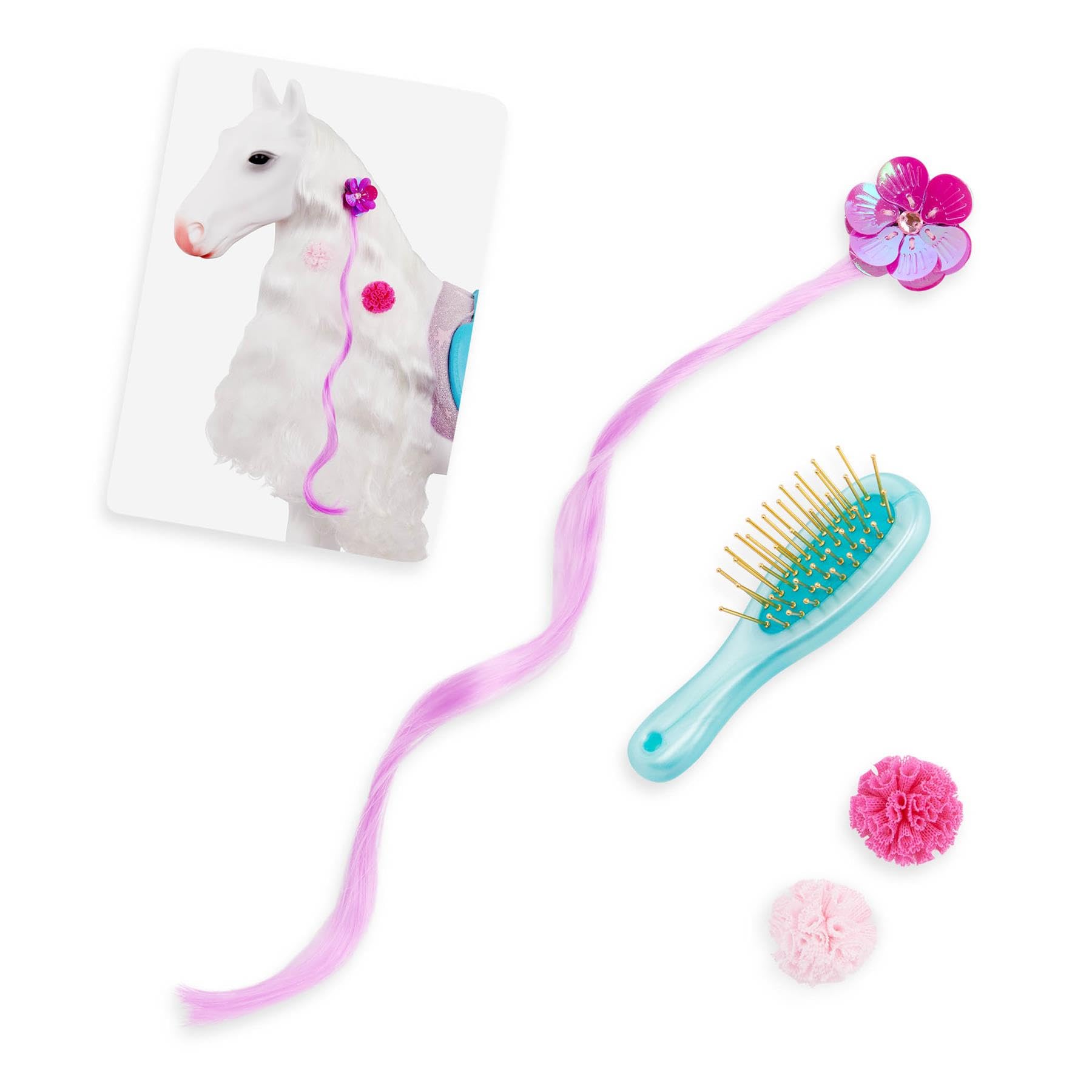 Our Generation Koń Camarillo Hair Play biały z akcesoriami do stylizacji i siodełkiem | dla lalki 46 cm