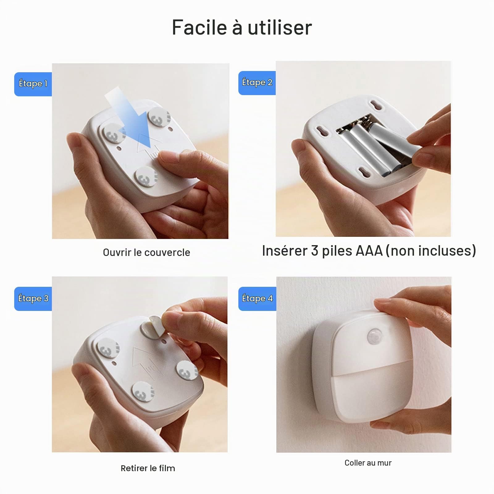 XVZ Lampe Détecteur de Mouvement Interieur, Lot de 6 Veilleuse LED Pile, Veilleuse d'escalier Automatiquel Pour Couloir, Chambre, Cuisine, Placard - Blanc Chaud