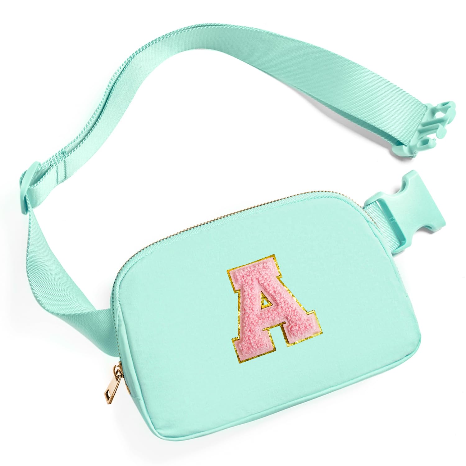 Gitus Gifts for 7 8 9 10 11 Year Old Girls Belt Bag Fanny Pack Crossbody Bags with Initial Letter Patch Birthday Gifts for Daughter Sister Friends Teen girls (Mint Green-A)