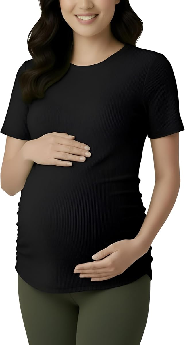 Camiseta maternidad maternidad mujer manga corta cuello redondo lado fruncido embarazo camiseta