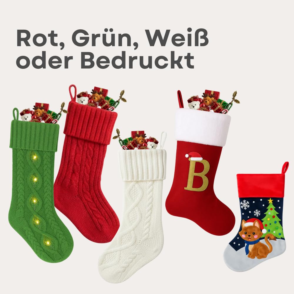 Strong Magnets Handgestrickter Nikolausstrumpf – 50 cm – Rot, Weiß und Grün – Hochwertiger Weihnachtsstrumpf – Traditionelles Design + Gratis Pinboard Magnet