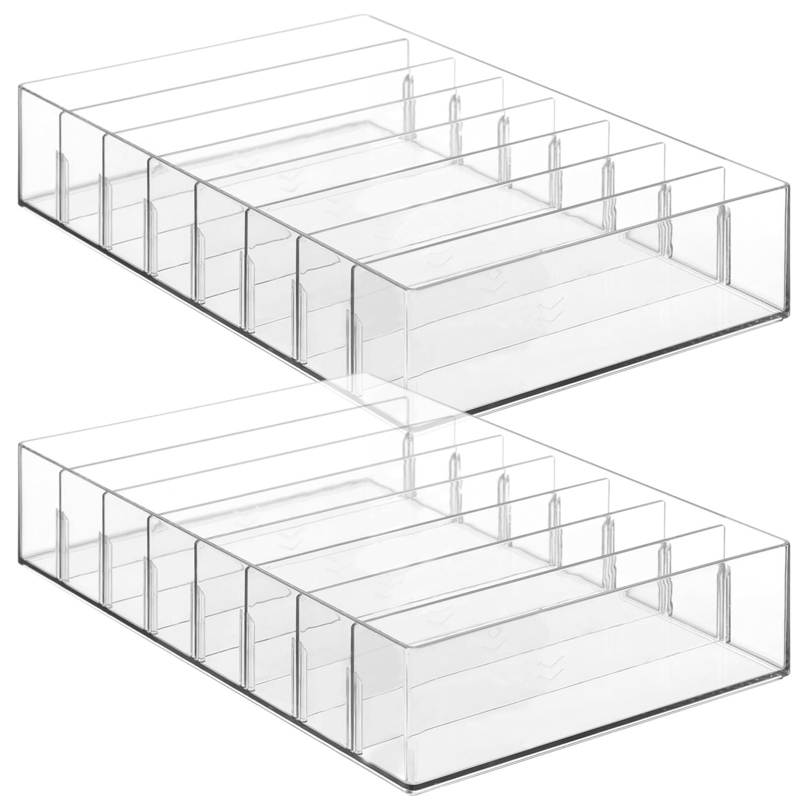PONDON 2 organizer per cavi, in plastica trasparente, con divisori regolabili, impilabili, per casa, ufficio, scrivania e cassetto