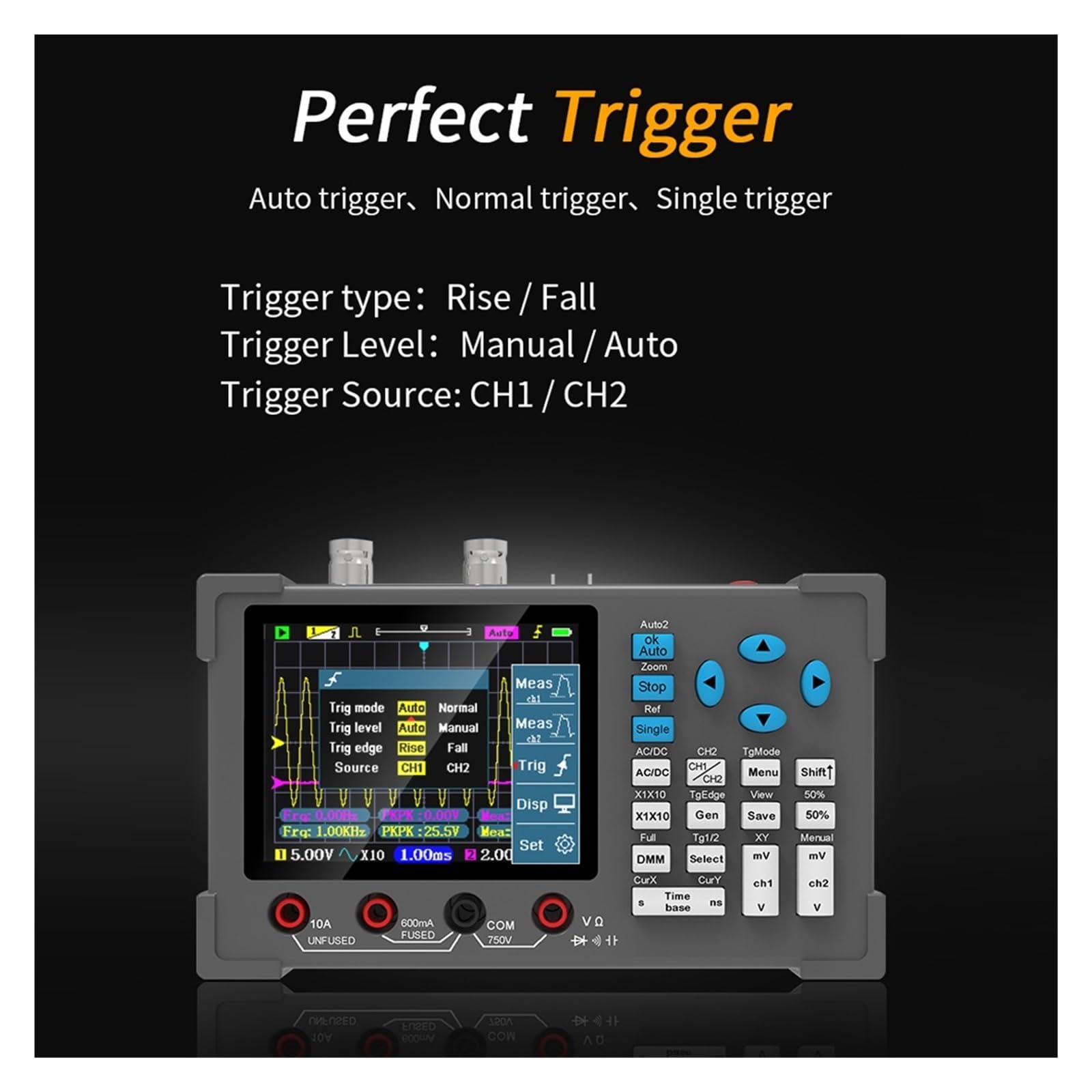 Osciloscopio, Osciloscopio Digital 3 en 1, multímetro, generador de señal, doble canal, ancho banda 120Mhz, frecuencia muestreo 250MSa/s, osciloscopio portátil