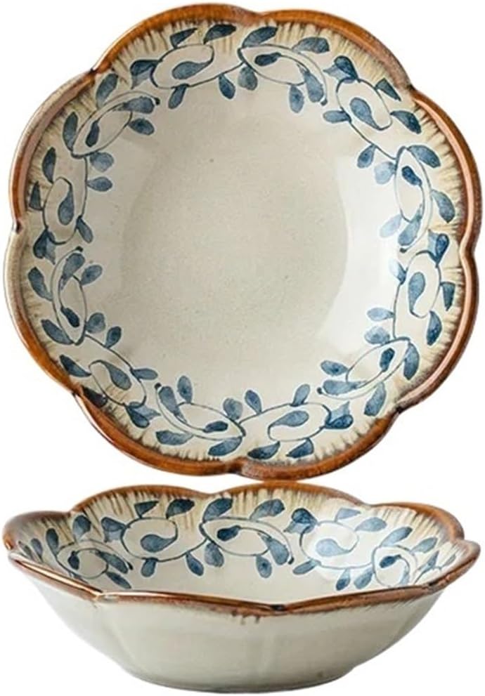 6-Inch Vintage Floral Ceramic Plate Set For Main Course Dessert Fruit Serving Elegant Dining Tableware Kitchen Decor(Color-02)