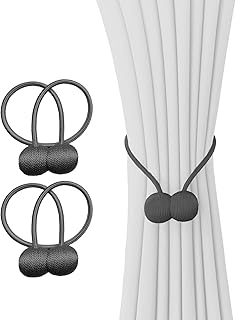 Magnetic Curtain Tiebacks (2 Pack) – No Drill Small Curtain Tiebacks for Indoor & Outdoor, Curtain Tie Backs for Living Room, Bedroom, Baby Nursery Decor, Black