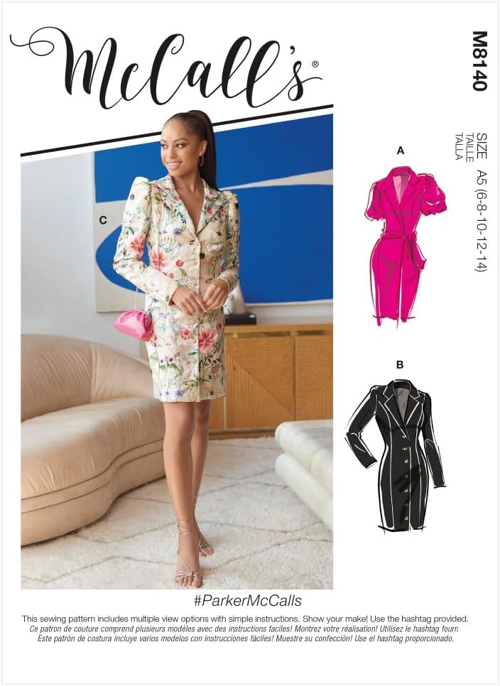 McCall's M8140F5 Misses' Tie Belt and Blazer Dress Sewing Patterns Kit, Design Code M8140, Sizes 16-24
