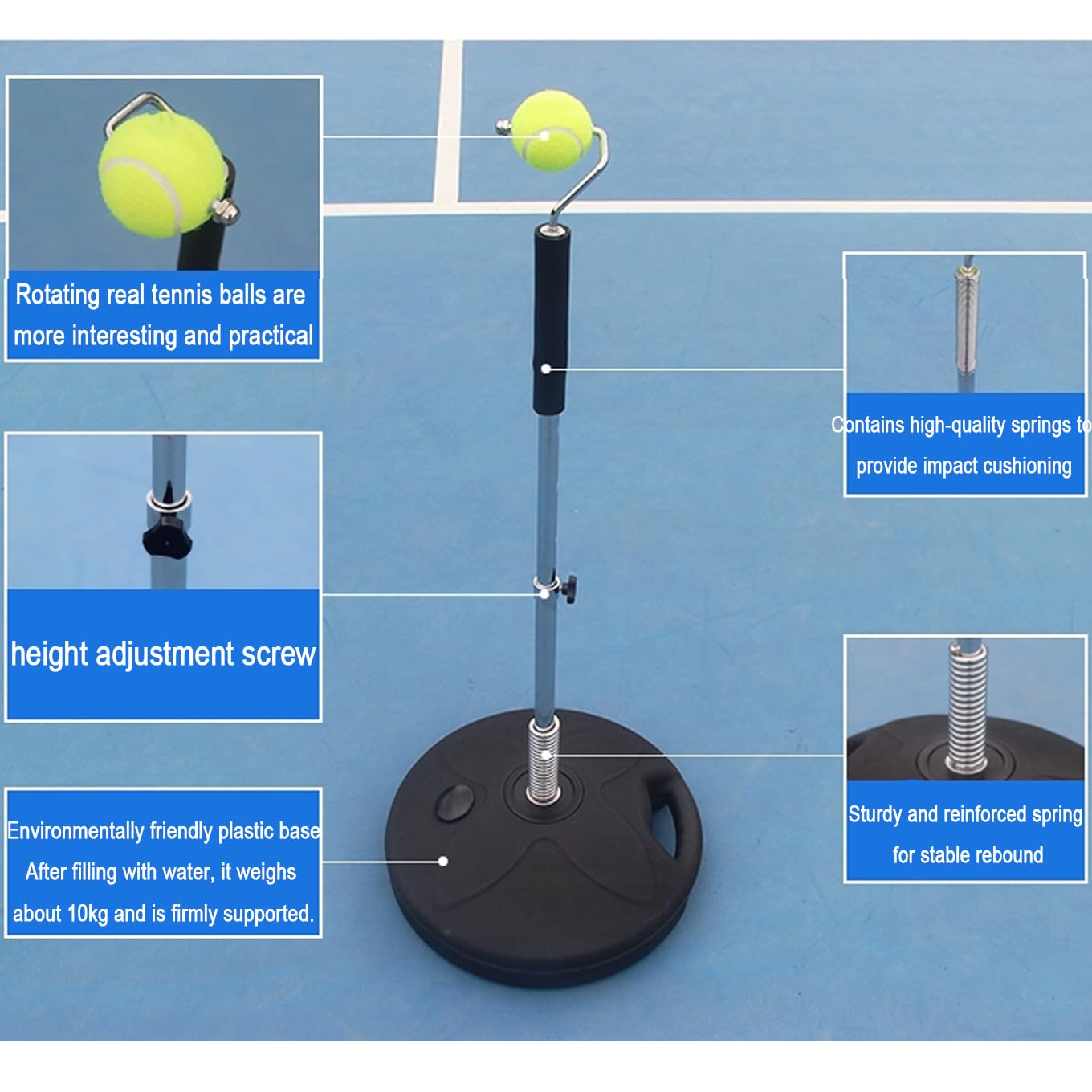 Allenatore di rimbalzo per tennis da solo, simulatore portatile per bambini e adulti principianti, migliora le abilità ovunque