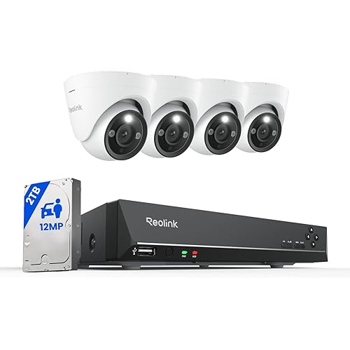 REOLINK New Version 12MP PoE Security Camera System, Person/Vehicle/Animal Detection, Color & Infrared Night Vision, Two-Way Talk, 24/7 Recording, Perimeter Protection, RLK8-1200D4-A