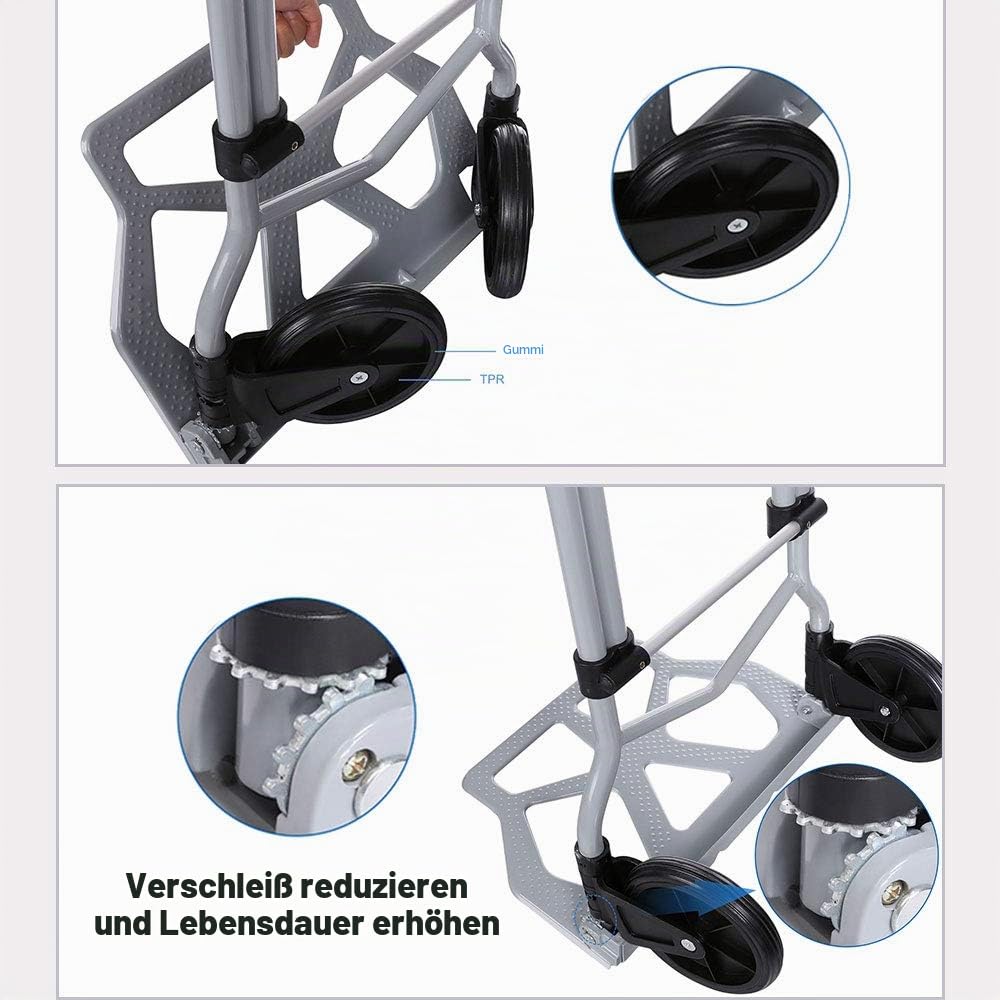 Sackkarre Alu Klappbar Handkarren Transportkarre 100 kg Belastbarkeit für Einkaufen, Reisen, Umzug