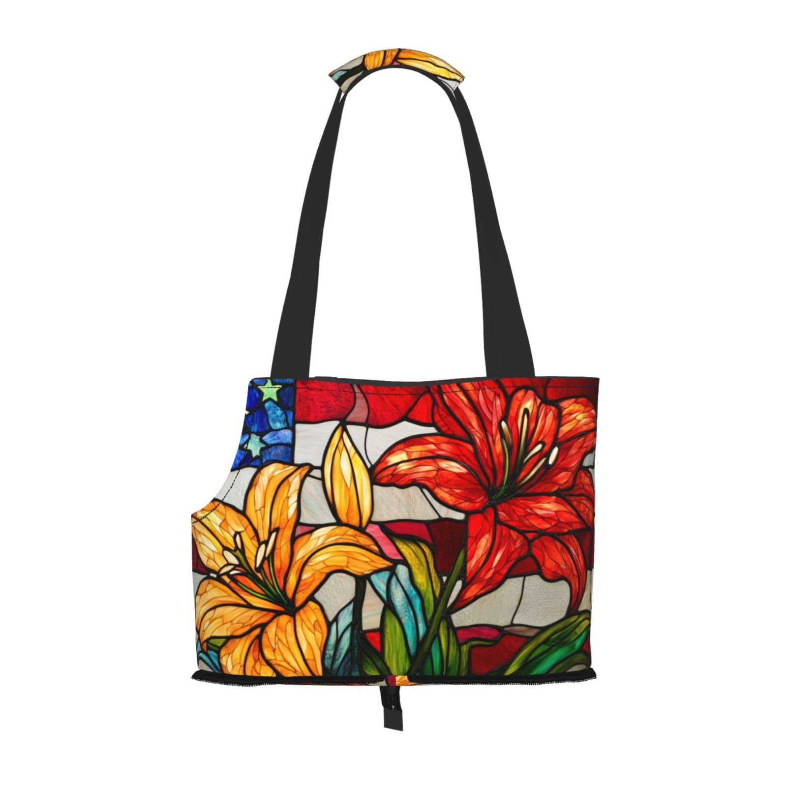 Stained Glass Red Yellow Lilly Flower Pet Sling Carrier for Small Dog Cats Puppy Portable Tote Bag Pouch for Outdoor Travel Hiking