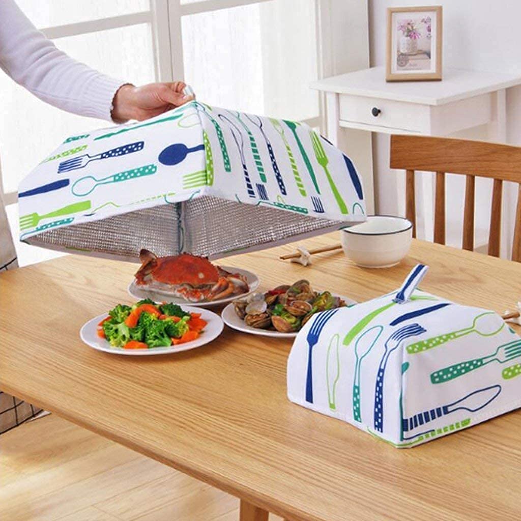 Buizel 2 Large Pieces Aluminum Insulated Food Covers Anti-dust Heat Preservation Anti Fly Mosquito Kitchen Lid Foldable Cover for Hot Food Food Dish Insulation Cover