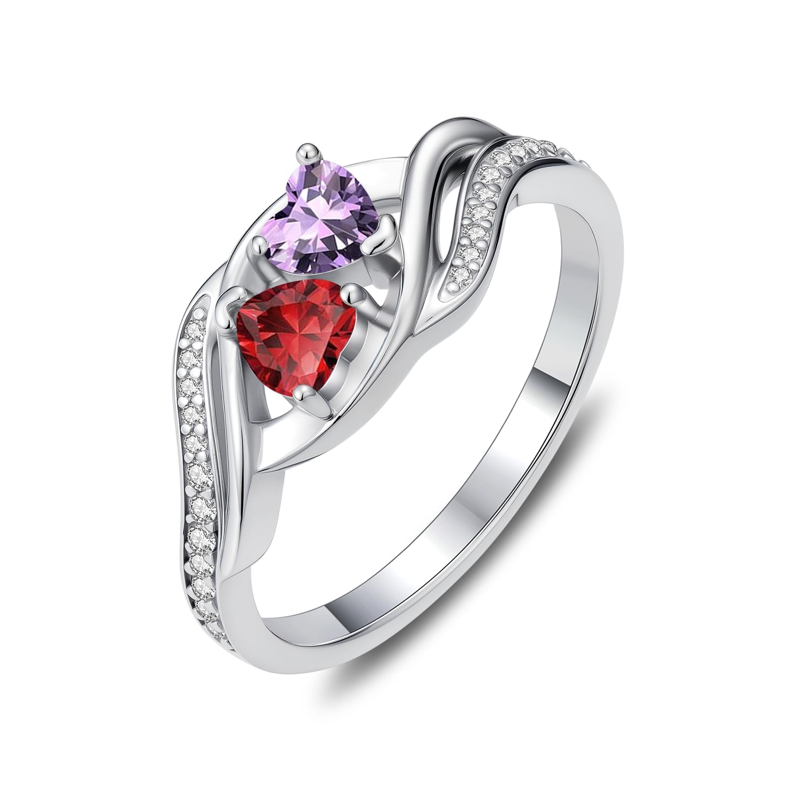 Double Heart Birthstone Infinity Ring Size 6-10 Gift for Women
