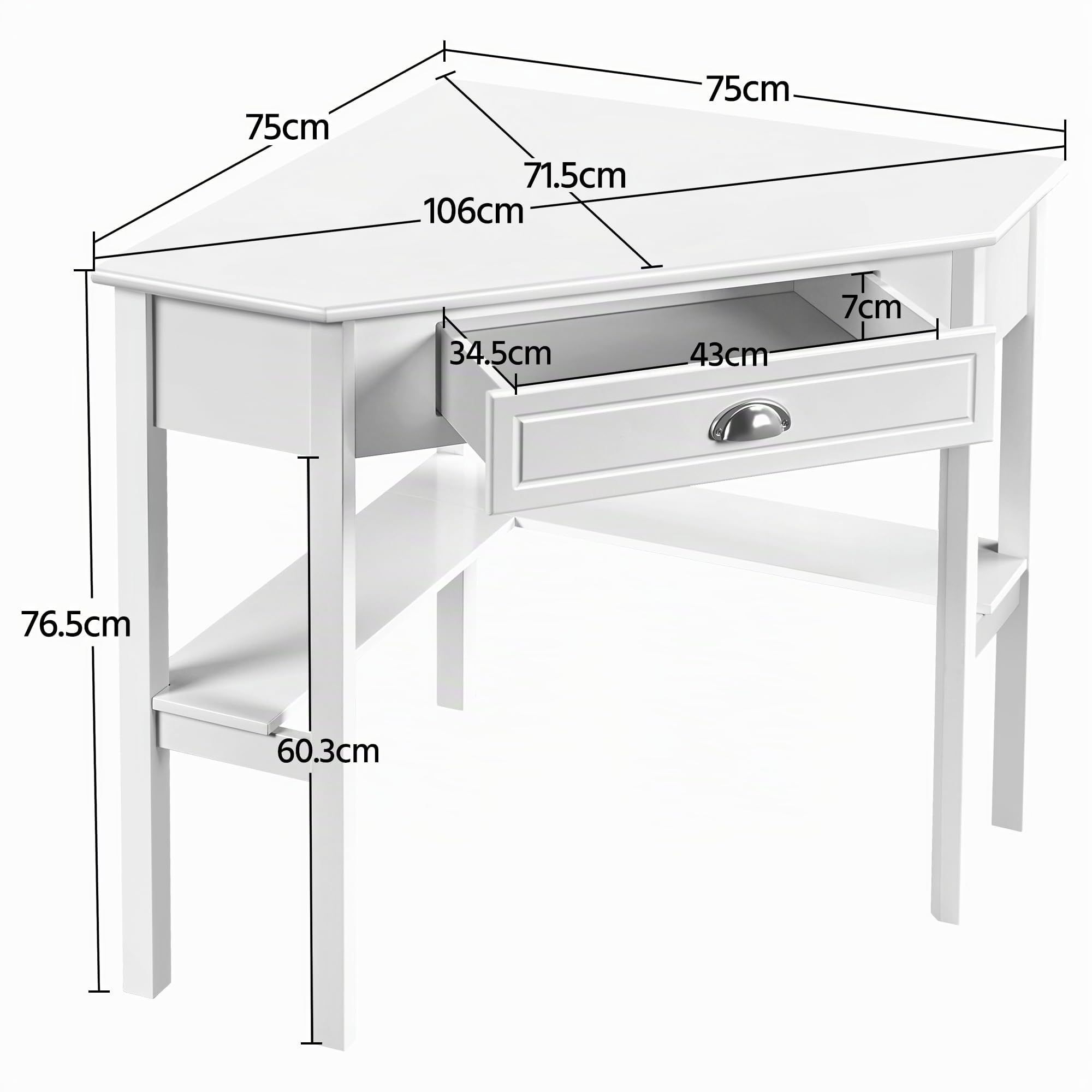 Yaheetech Scrivania Angolare per Computer Desktop Computer in Legno con Cassetto e Ripiano Portaoggetti per Postazione di Lavoro Elegante 106 × 71,5 × 76,5 cm Bianco