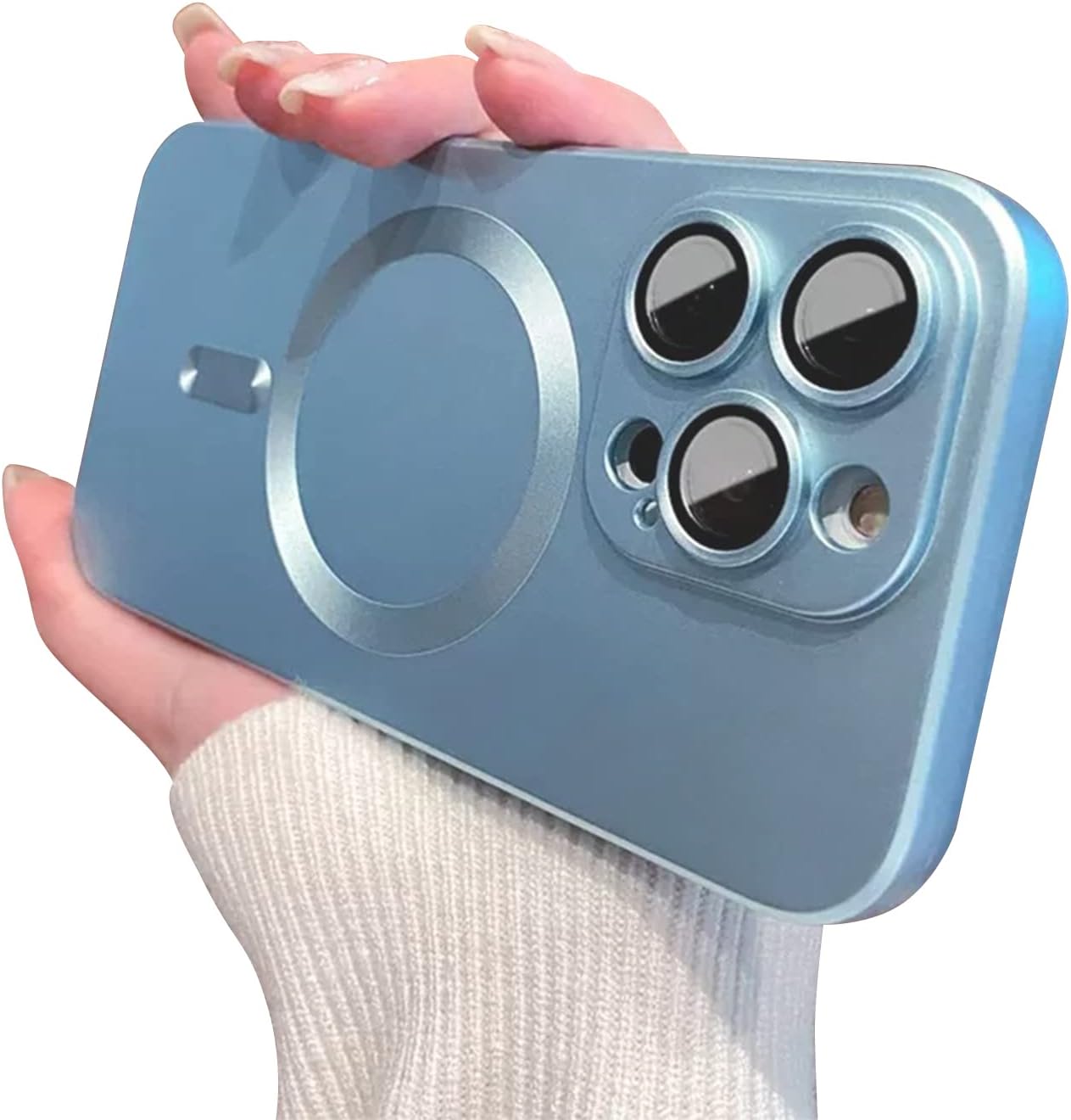 Fycyko Magnetic Case for iPhone 12 Pro Max Matte Luxury Soft Metallic Luster Case [Adaptation with Magsafe] Design for iPhone 12 Pro Max 6.7'' with Full Camera Protector-Blue