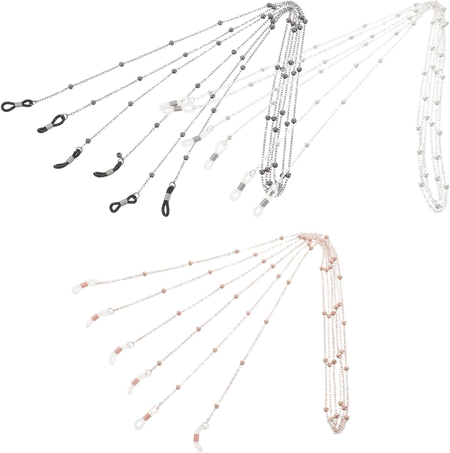 Ipetboom Beaded Glasses Chain Set 9pcs (rose Gold Silver Gunmetal) Anti-lost Eyeglass Strap Neck Holder for Women and Men Decorative Sunglasses Cord