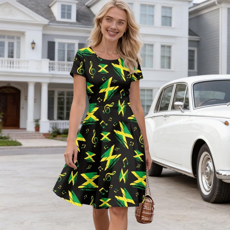 Image of Irisjudy T Shirt Dress for Women Short Sleeve Girls Short Sleeve Dress Plus Size, O Neck Knee Length Midi Dress for Ladies