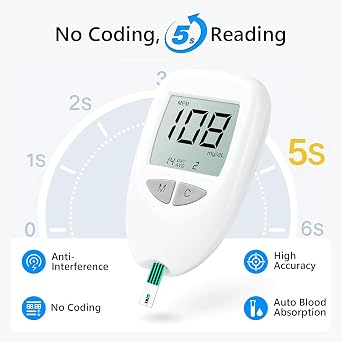 Blood Glucose Monitor with Blood Glucose Test Strips and Lancets Complete Diabetes Test Kit 1 Blood Glucose Meter 50 Test Strips 50 Lancets Lancing Aid Travel Bag Results in 5 Seconds No Coders