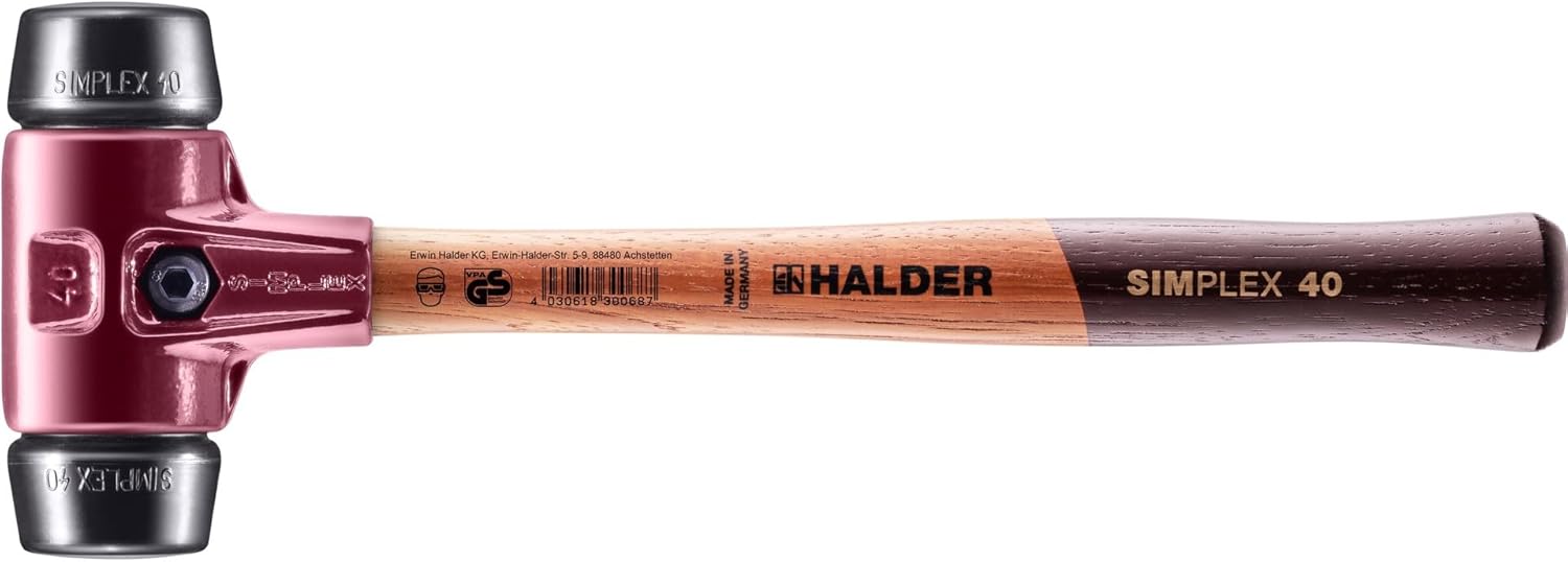 Halder Simplex Mallet with Black Rubber Inserts and Cast Iron Housing, 1.57" / 23.28 oz.