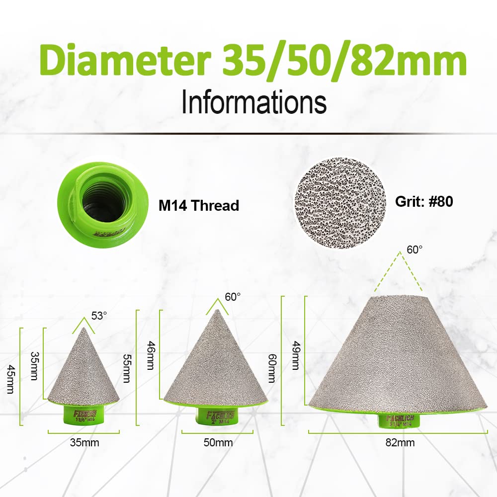 Fresa de Diamante 50mm Broca de Chaflán para Agrandar Agujeros en Baldosas Porcelana Mármol Cerámica Granito