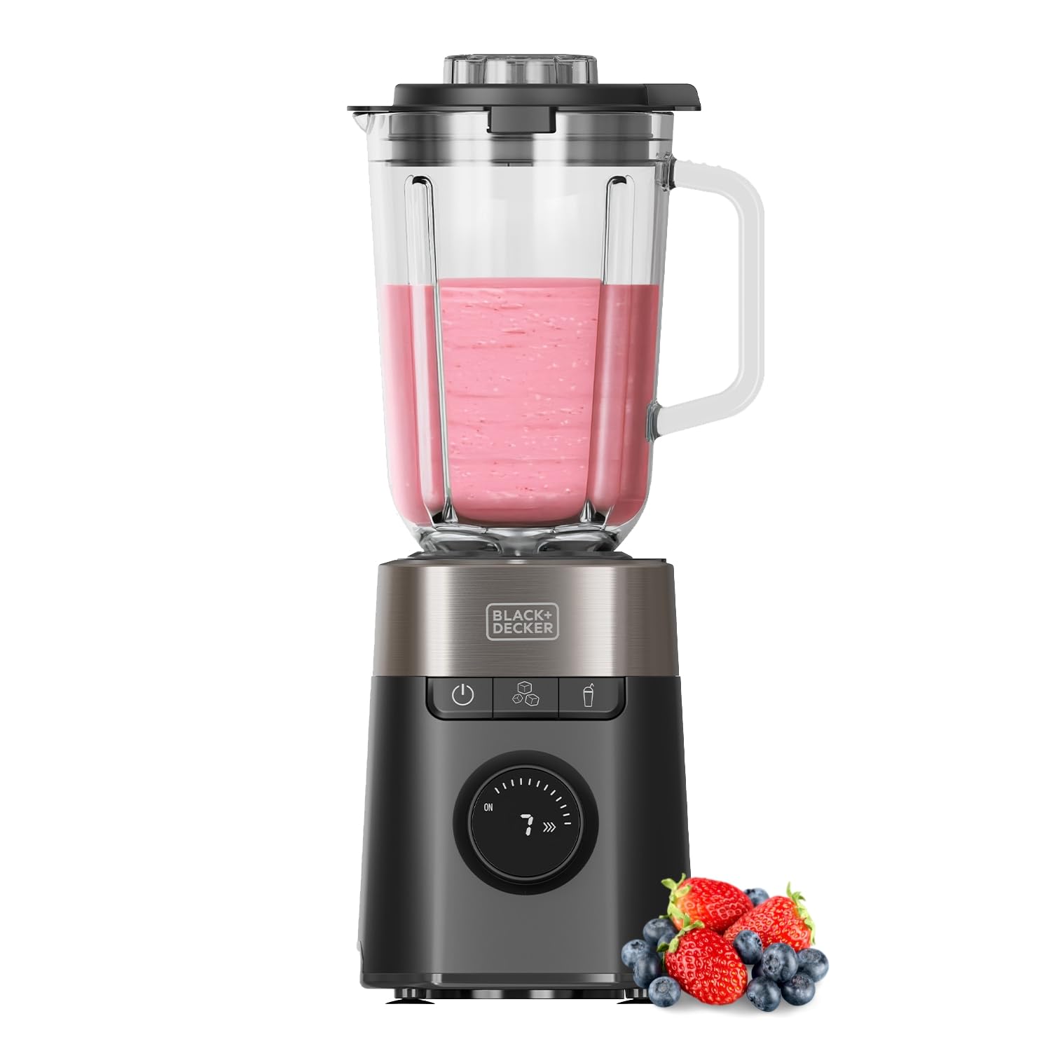 Black+Decker - BXJB1201E 1200 W blender stołowy | szklany dzbanek 2,2 l, 8 prędkości, 6 ostrzy ze stali nierdzewnej, funkcja Pulse, smoothie i siekacz do lodu, wyświetlacz LED | system bezpieczeństwa