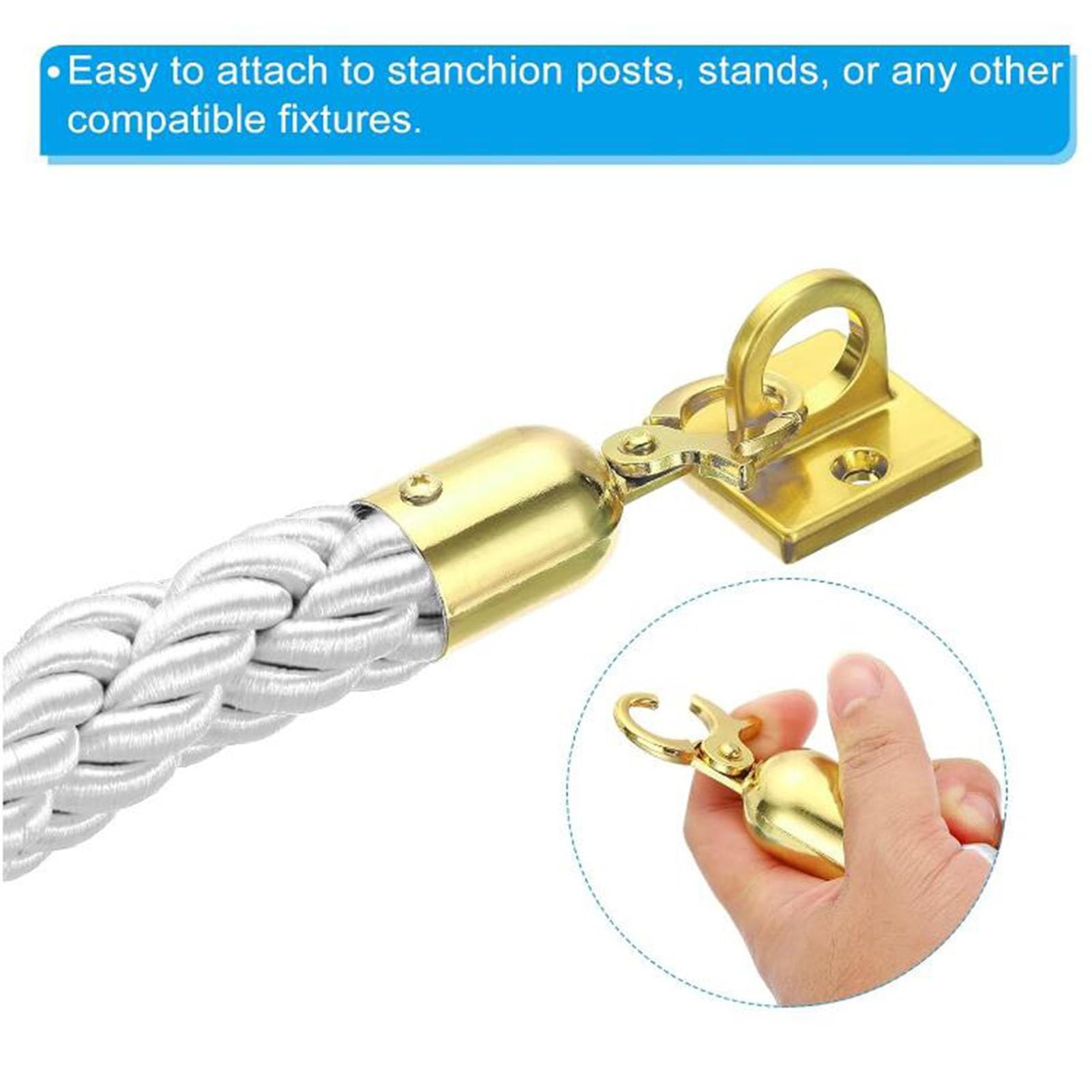 Corda di Chiusura 2 pacchi Gancio a Scatto in Acciaio Inossidabile Dorato for Appendere la Corda del candeliere for la Fiera Commerciale della Scuola Materna, 32 mm(White,120cm/47.2 in)