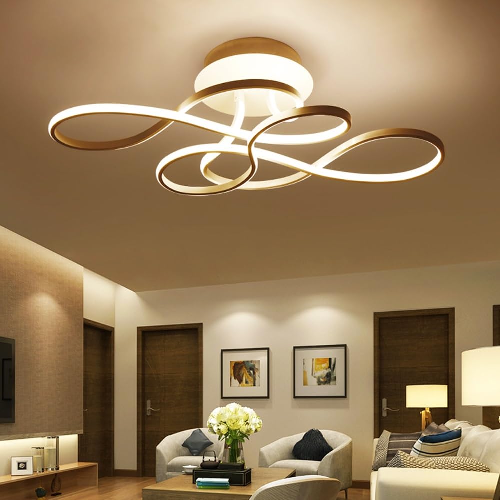 Oświetlenie Sufitowe LED Ściemnialna Lampa Sufitowa Salon Nowoczesny Ze Zdalnym Sterowaniem Złoty Akrylowy Projekt Sufitowy Reflektor Sypialnia Jadalnia Restauracja Kuchnia Dekoracyjne (Size : 70cm)