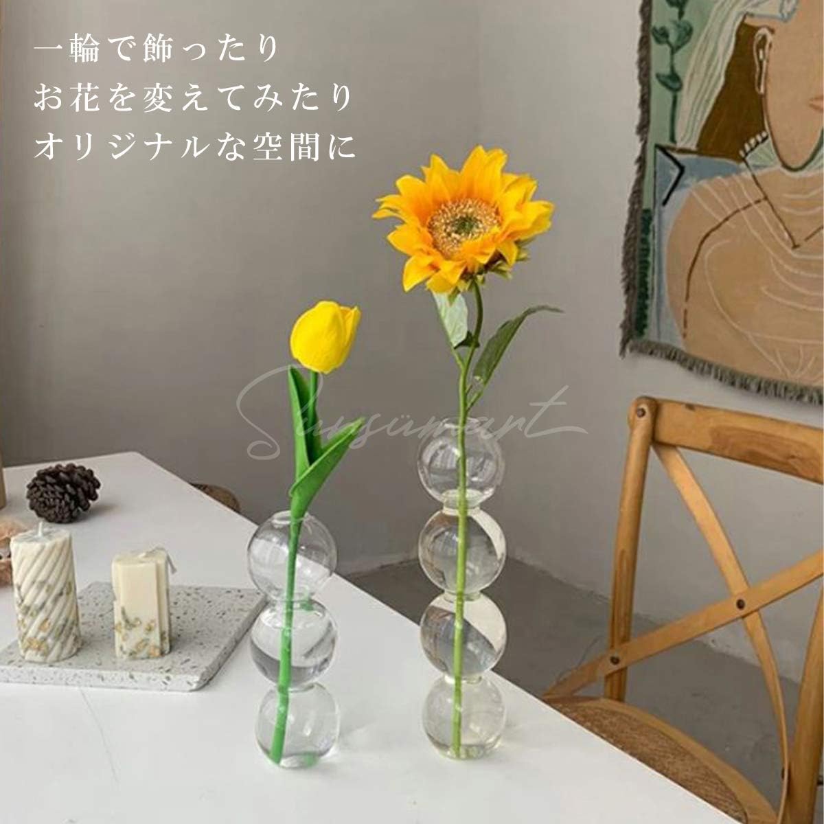 Amazon Co Jp フラワーベース 3連バブル 造花チューリップ2本セット クリアガラス 透明 花瓶 韓国 人気 インテリア オブジェ おしゃれ 雑貨 花 一輪挿し ピンク ホーム キッチン