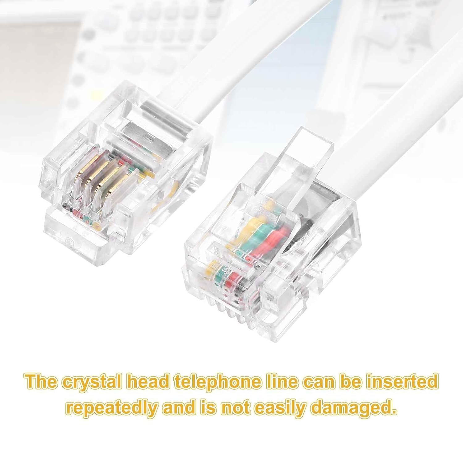 MECCANIXITY 2 Pack Telephone Cord, 1.6ft Phone Cable RJ12 6P6C Male to Male Straight Wired Handset Cord for Home, Office, White