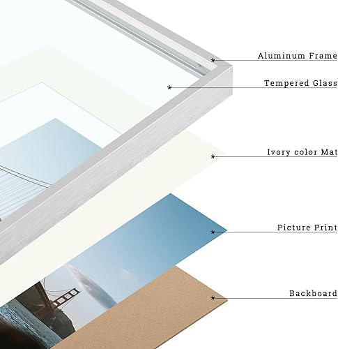 Vista 43 de Frametory - Colección de marcos de metal para fotos, marco de aluminio para fotos con alfombrilla de color marfil y cristal real Dorado