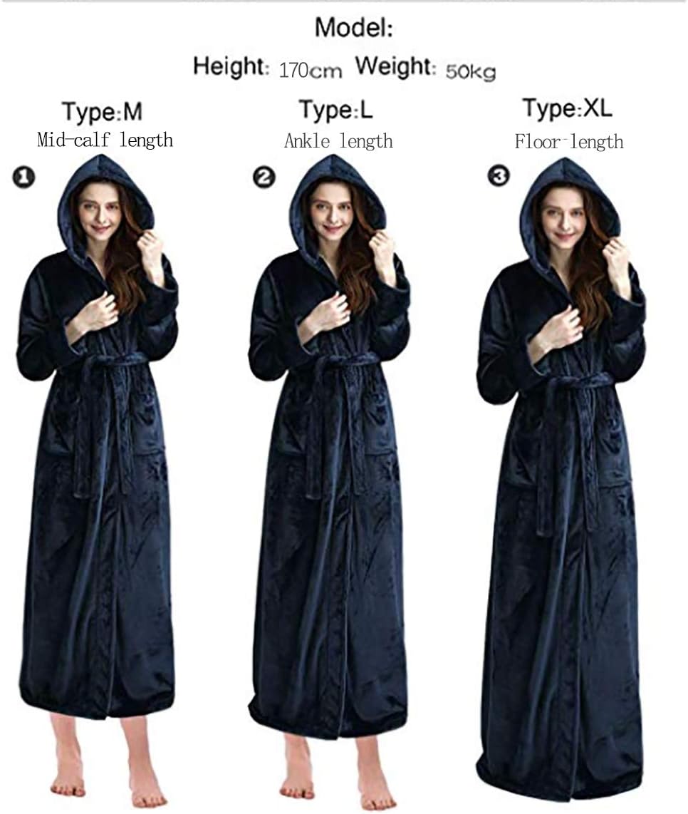 iCREAT Womens Long Hooded Bathrobe Fleece Full Length Bathrobe with Hood Winter Sleepwear - Image 6