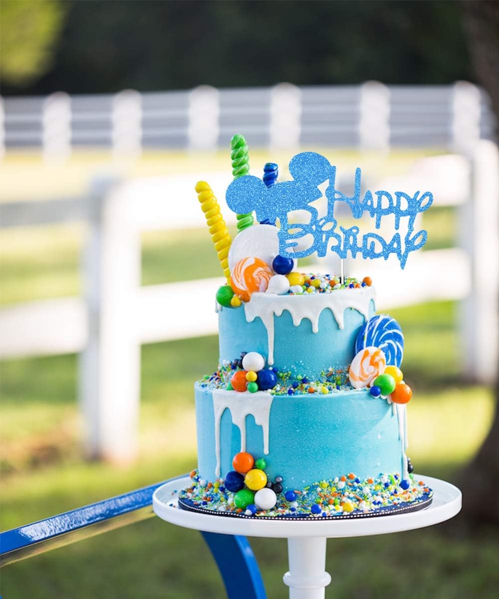 Fangleland Decorations Sur Le Theme Du 1er Anniversaire De Mickey Pour Garcons Avec Un Gateau Bleu Joyeux Anniversaire Amazon Fr Cuisine Et Maison