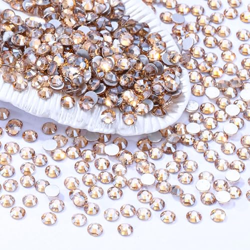 Image of Gold Shadow Flatback Rhinestones, Glass Rhinestones for Nail Art and Craft, Glue Fix, Loose Crystal Gemstones(Gold Shadow, SS6, 1440pcs, 1.9-2.0mm)