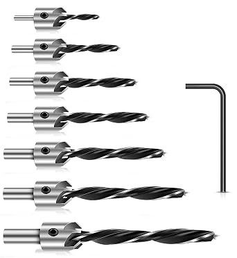 Werkzeug Countersink Drill Bits Set- 7Pcs Counter Sink Bit for Wood High Speed Steel, Woodworking Carpentry Reamer With 1 Free Hex Key Wrench