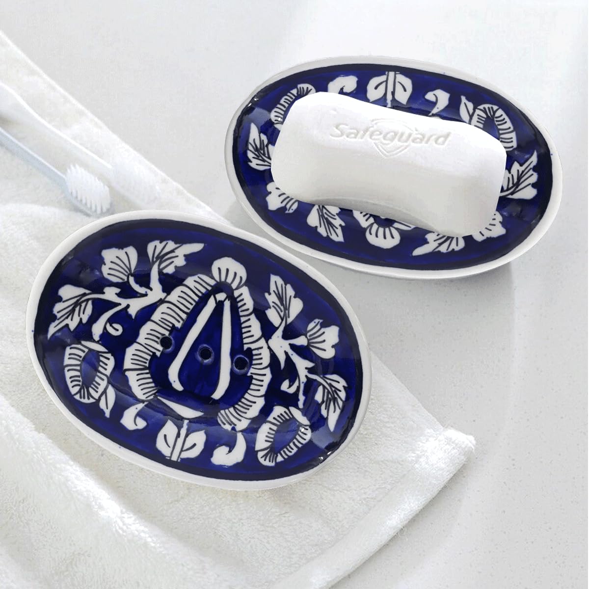 LOOKS FIRST Self Draining Ceramic Soap Holder, Bar Soap Holder, Easy to Clean, Keeps Soap Dry (Drak Blue) (B0CKNKQLM6) Amazon Price History, Amazon Price Tracker