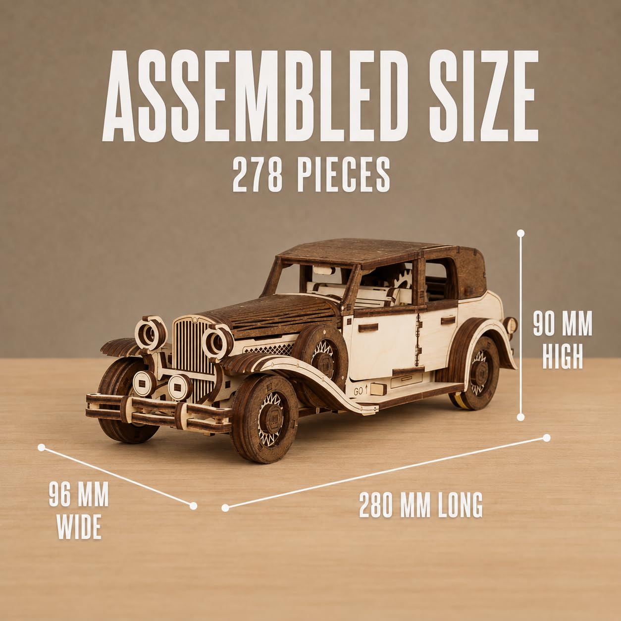 EWA Eco-Wood-Art – “FERDINAND RETRO CAR” - Puzzle 3D in legno - Rompicapo per adulti e adolescenti - da montare senza colla – 278 pezzi