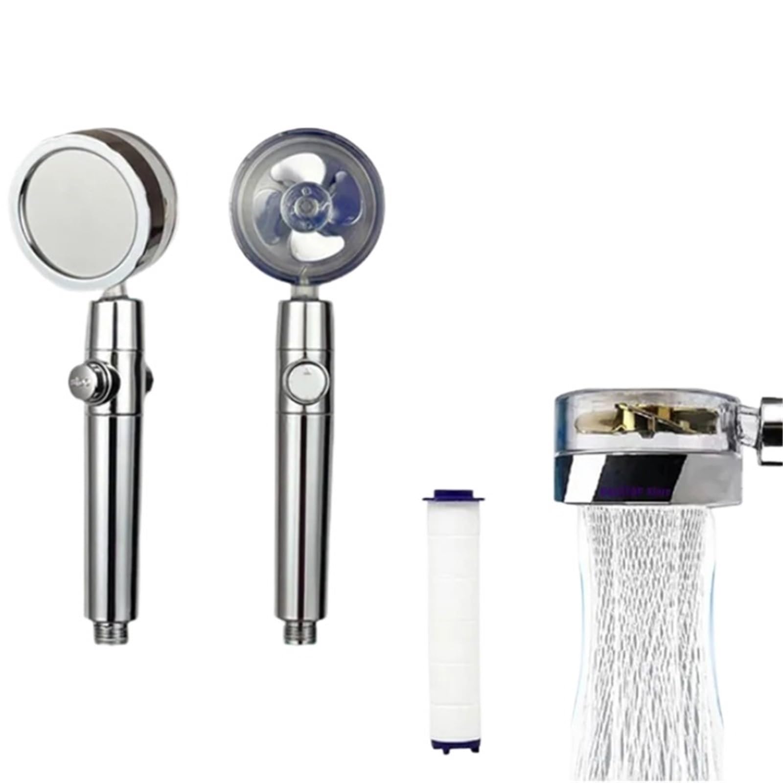 Shower Head Shower Head Rotation Turbo Fan High Pressure Water Saving Spray Adjustable Showerhead Filters Bathroom Accessories for Adults(Silver)
