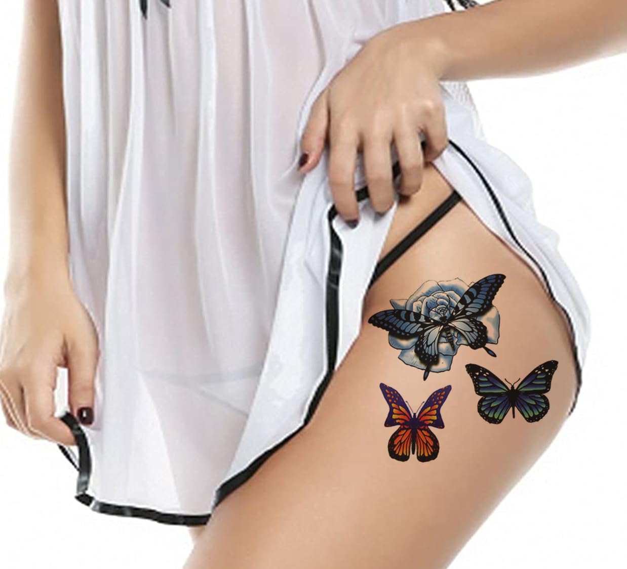 3D Temporary Tattoo Stickers for Men Women Boys & Girls Waterproof Tattoo Stickers Flowers Butterfly Stars angle words Dark Desire Honeymoon Realistic Adult Tattoo Stickers M-41 Size7.4X3.5Inches-image-48