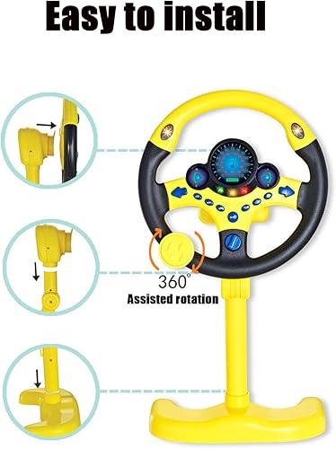 Miniatura 4 de MONKPEAR Juguete de conducción para volante, volante simulado para niños, juguetes de volante de automóvil eléctrico, juguete simulado de copilotos,