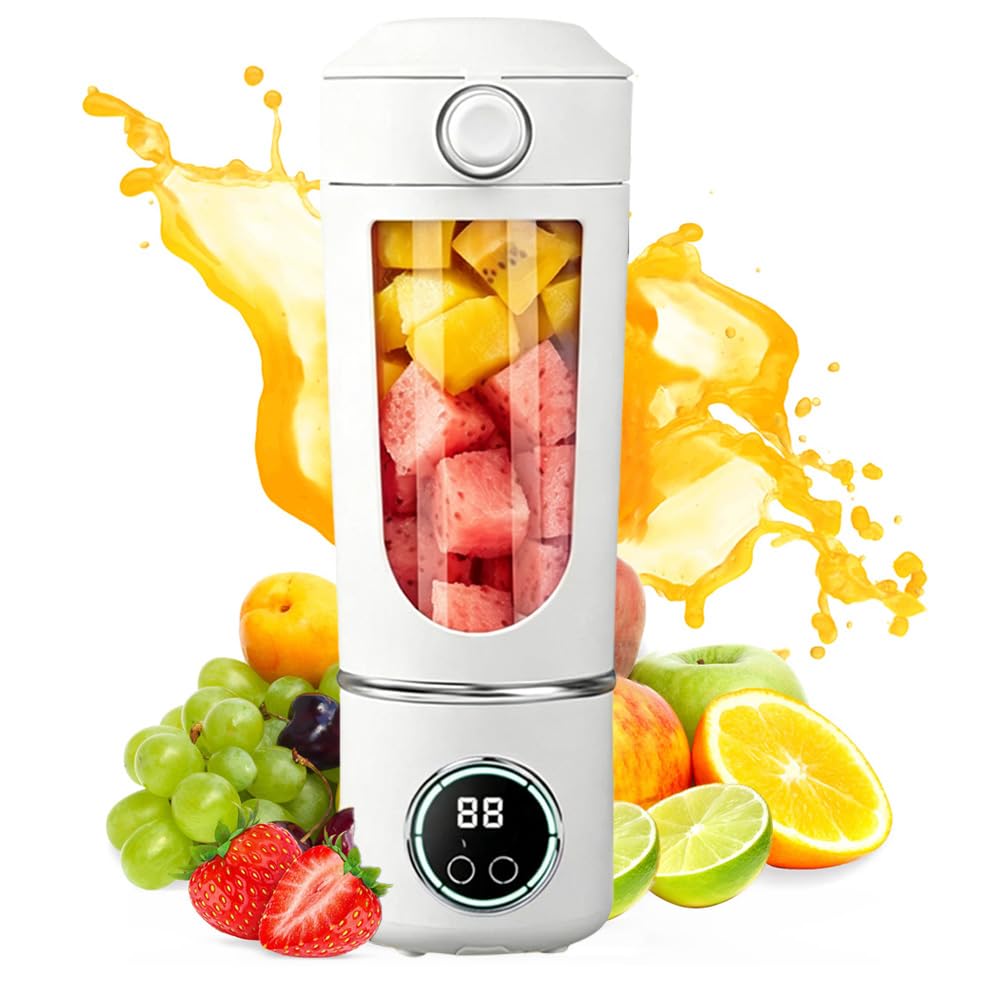 SKIKHN Personal Blender, 700ml Portable Juicer Blender USB Rechargeable, Traveling Portable Fruit Veggie Juicer with 12 Blades and Extra Lid, Mini Blender for Kitchen, Gym, Office, Traveling (White)