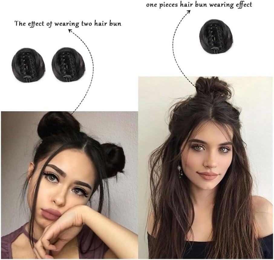 Fake hair Hair Bun Synthetic Hair Pieces Mini Claw Clip Messy Cat Ears Fake Chignon Extensions Wig Accessory Updo Hairpieces Hair buns hair piece(Black)